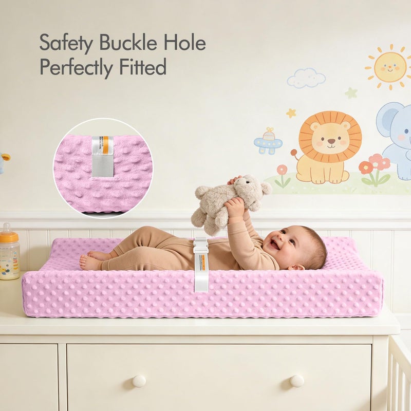 JVEOO 2 Pack Baby Changing Pad Covers, Super Soft Plush Dot Diaper Changing Table Covers Fit 32x16 Inch Changing Table Pad for Baby Boys & Girls - Image 4